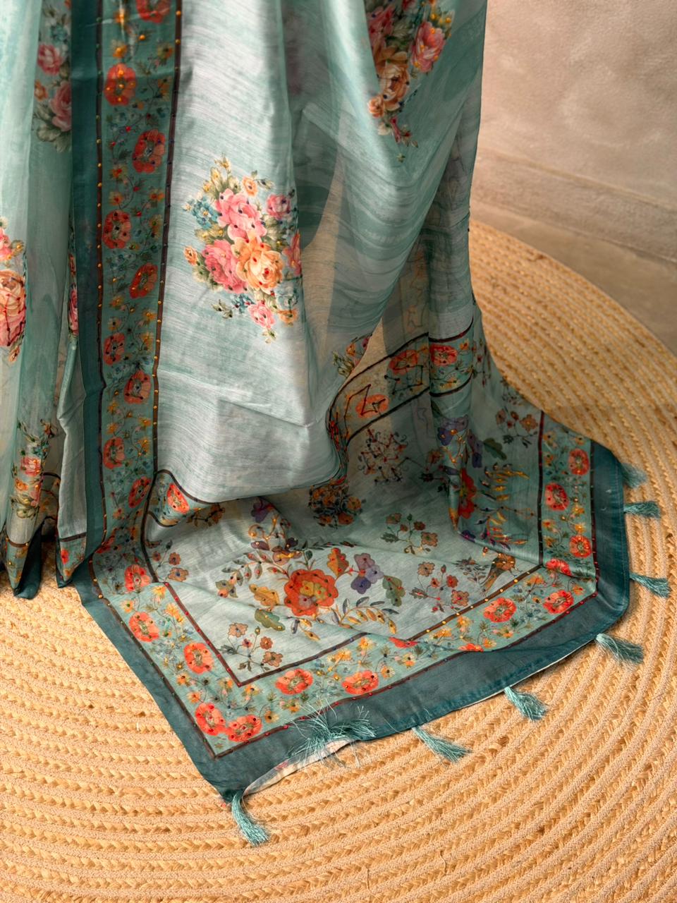 Blue mul chanderi saree- PBR26G3