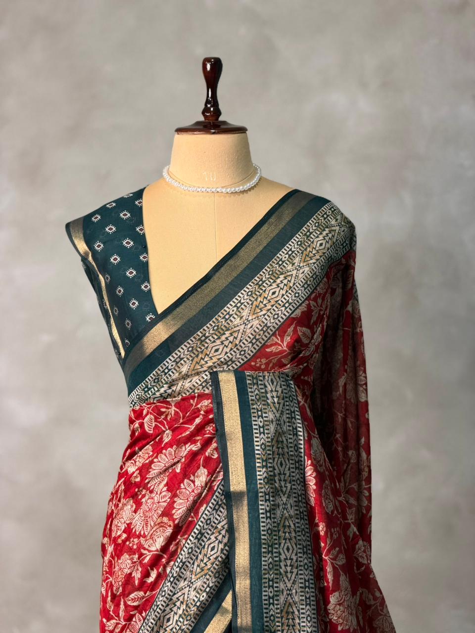 Maroon Chanderi silk cotton saree- PBR36H