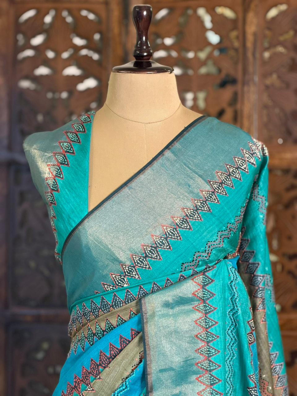 Blue pure tusser silk saree- PBR42