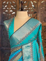 Blue pure tusser silk saree- PBR42