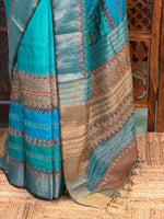 Blue pure tusser silk saree- PBR42