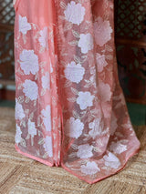 Peach Pure organza Silk saree- PBR37A