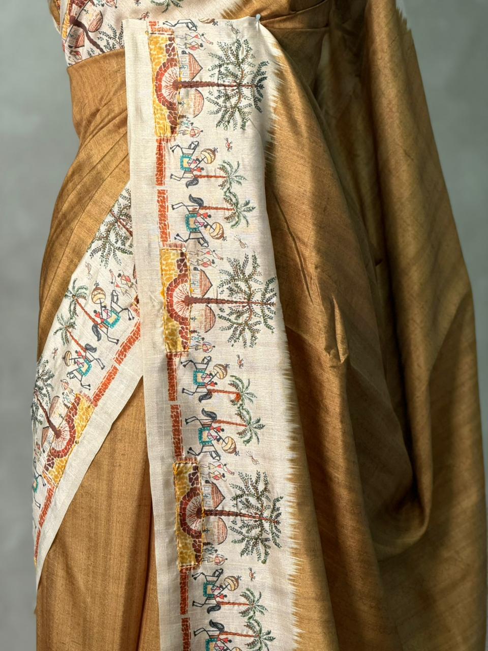 Mustard yellow Tusser Silk saree- PBR33T7