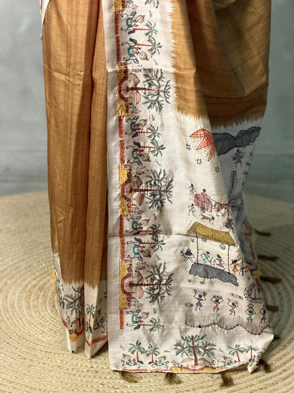 Mustard yellow Tusser Silk saree- PBR33T7