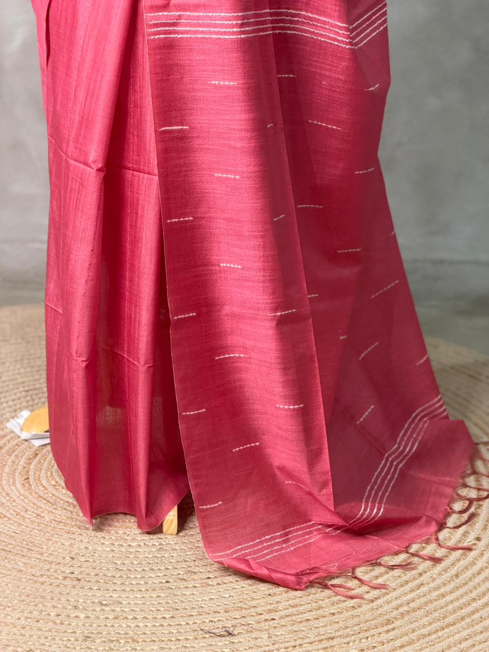 Dark Pink Soft semi Tusser Silk saree- PBR33T18B