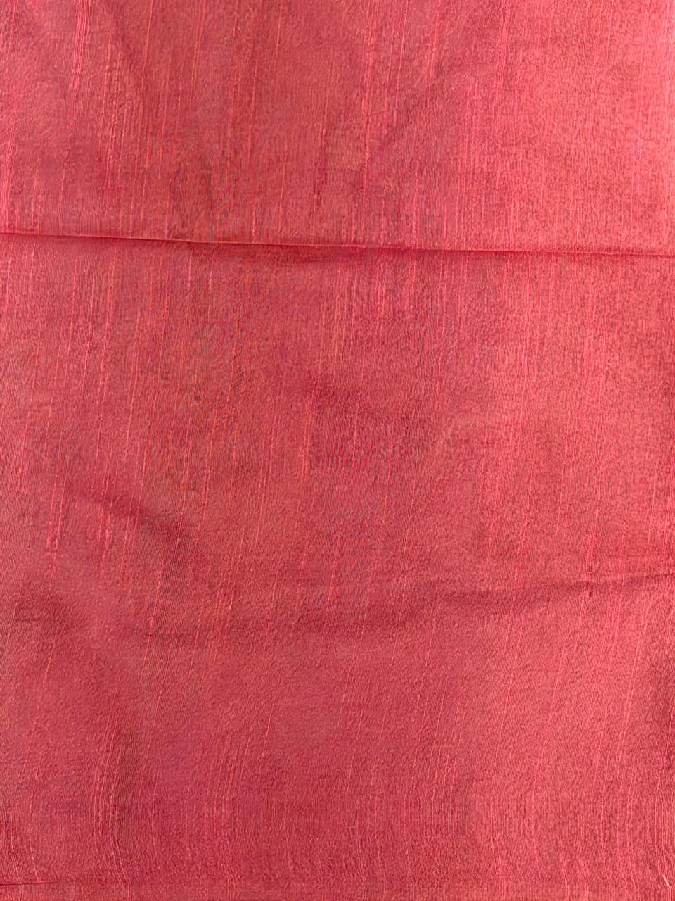 Dark Pink Soft semi Tusser Silk saree- PBR33T18B