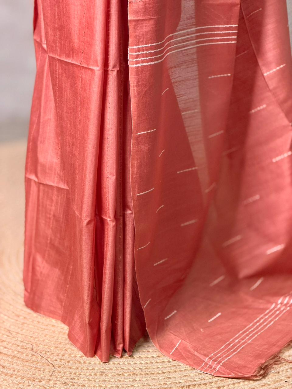 Dark Peach Soft semi Tusser Silk saree- PBR33T18D