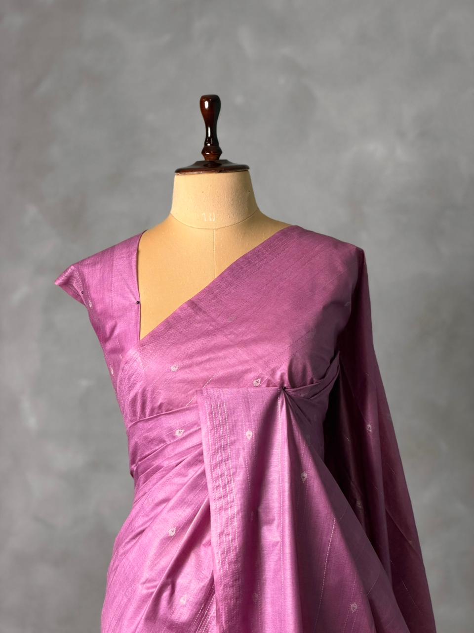 Lilac Pink Soft semi Tusser Silk saree- PBR33T18E