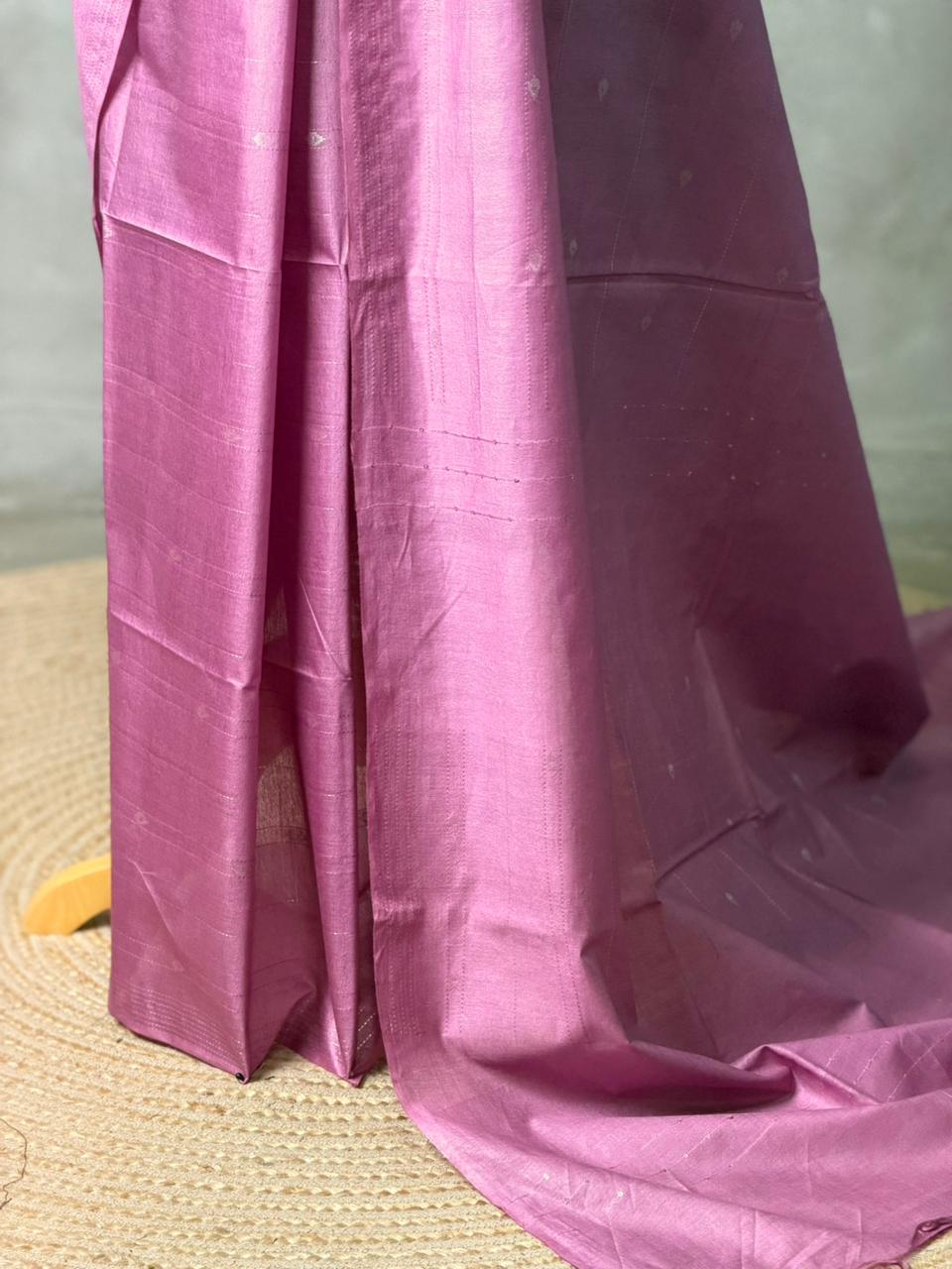 Lilac Pink Soft semi Tusser Silk saree- PBR33T18E