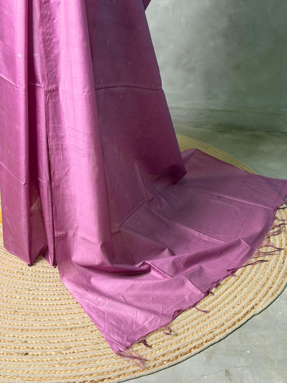 Lilac Pink Soft semi Tusser Silk saree- PBR33T18E