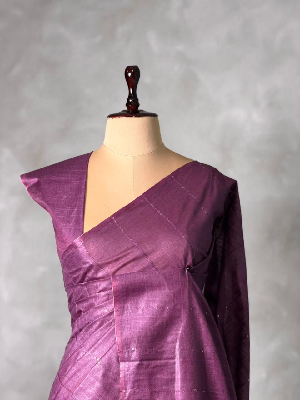 Dark Wine Soft semi Tusser Silk saree- PBR33T18F