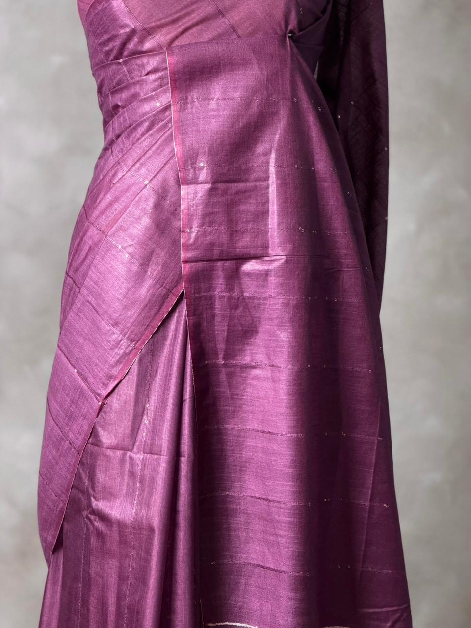 Dark Wine Soft semi Tusser Silk saree- PBR33T18F