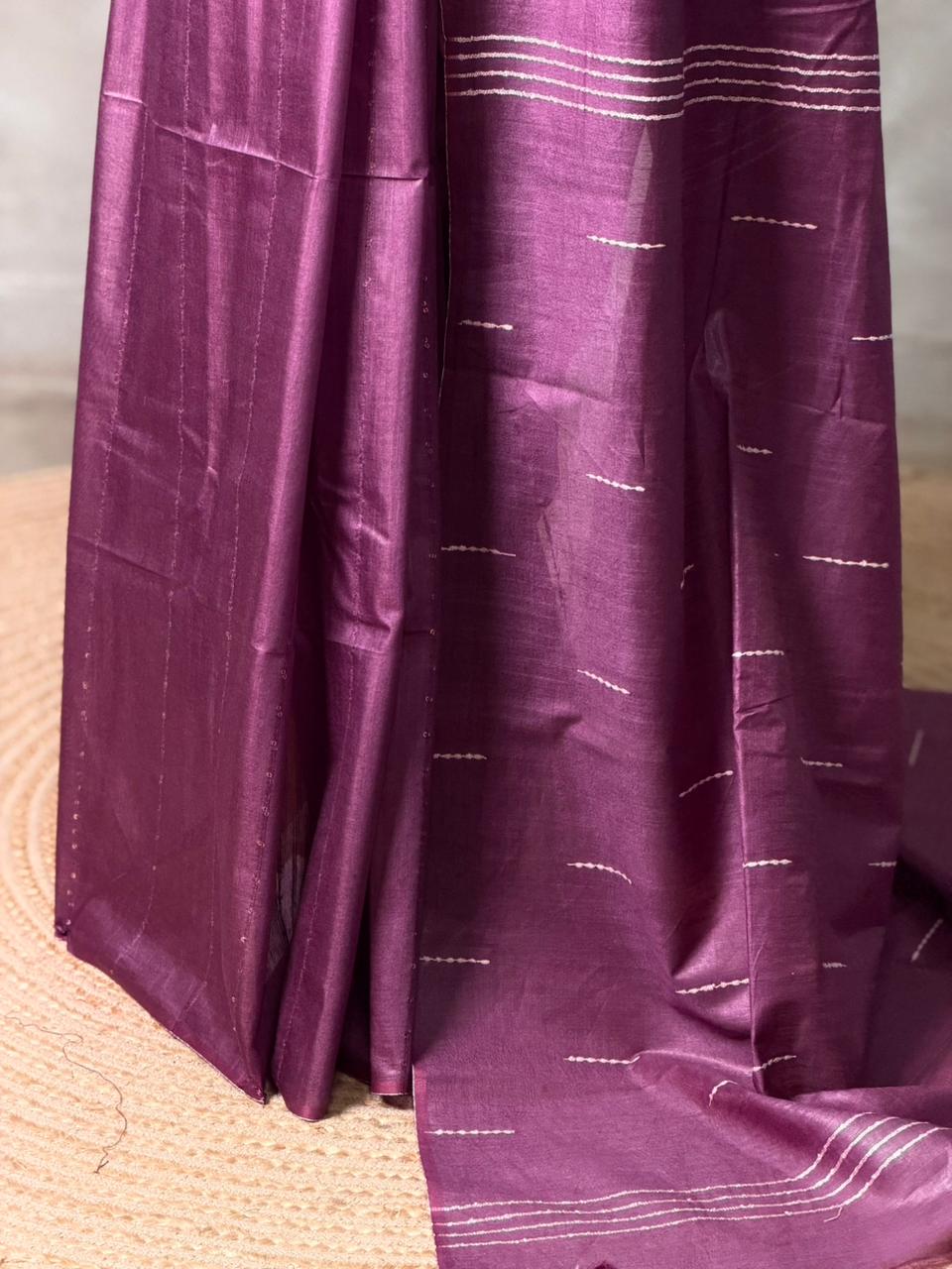 Dark Wine Soft semi Tusser Silk saree- PBR33T18F