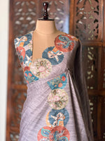 Grey semi Tusser Silk saree- PBR39