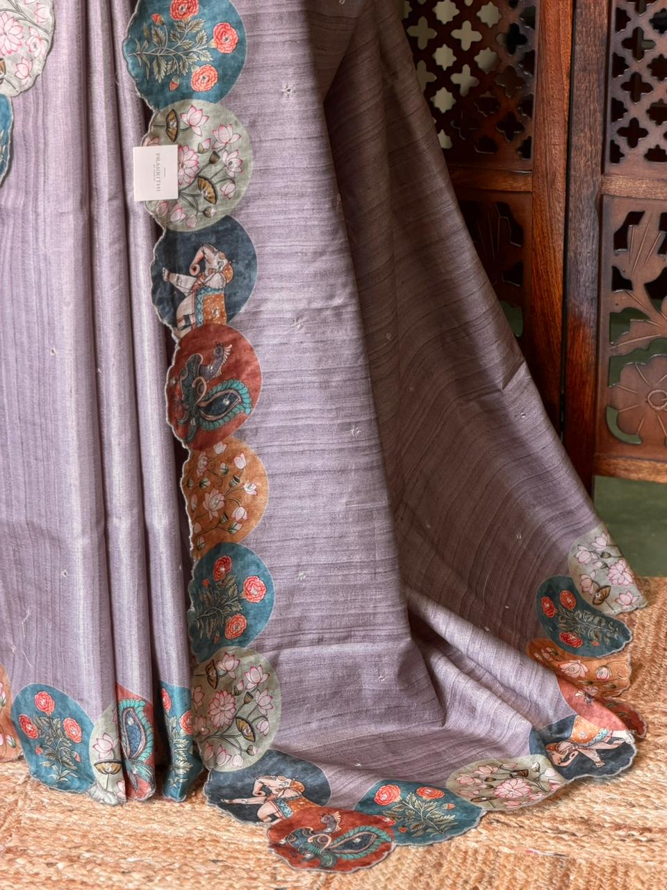 Grey semi Tusser Silk saree- PBR39