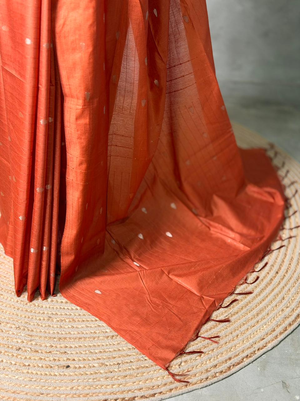 Rust orange Soft semi Tusser Silk saree- PBR33T18G