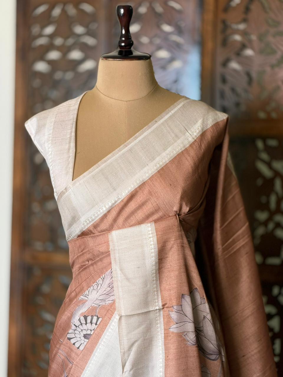 Chicku shade soft Tusser Silk saree- PBR33T12AA
