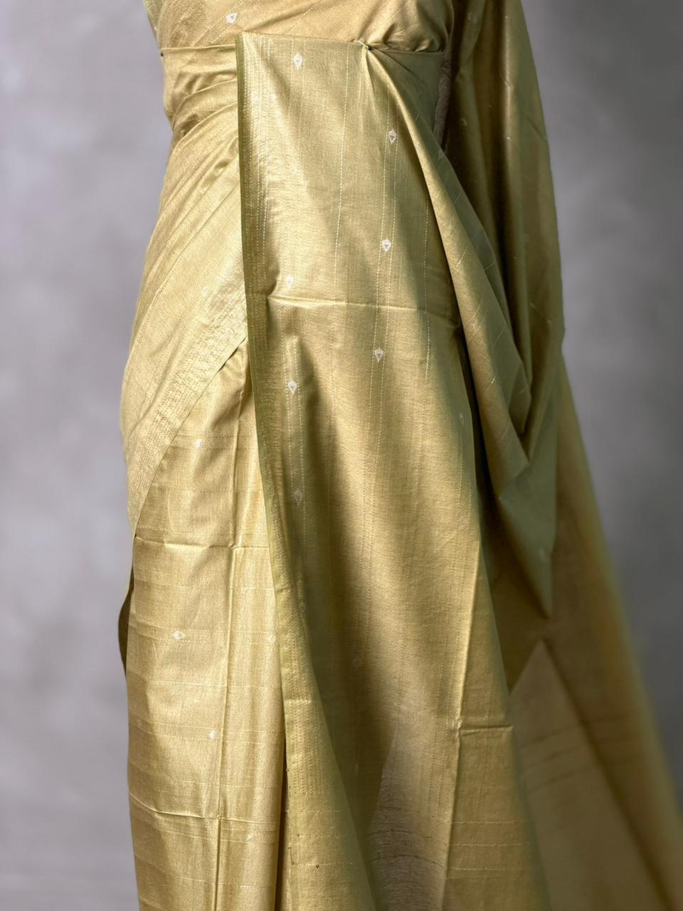 Green Soft semi Tusser Silk saree- PBR33T18I