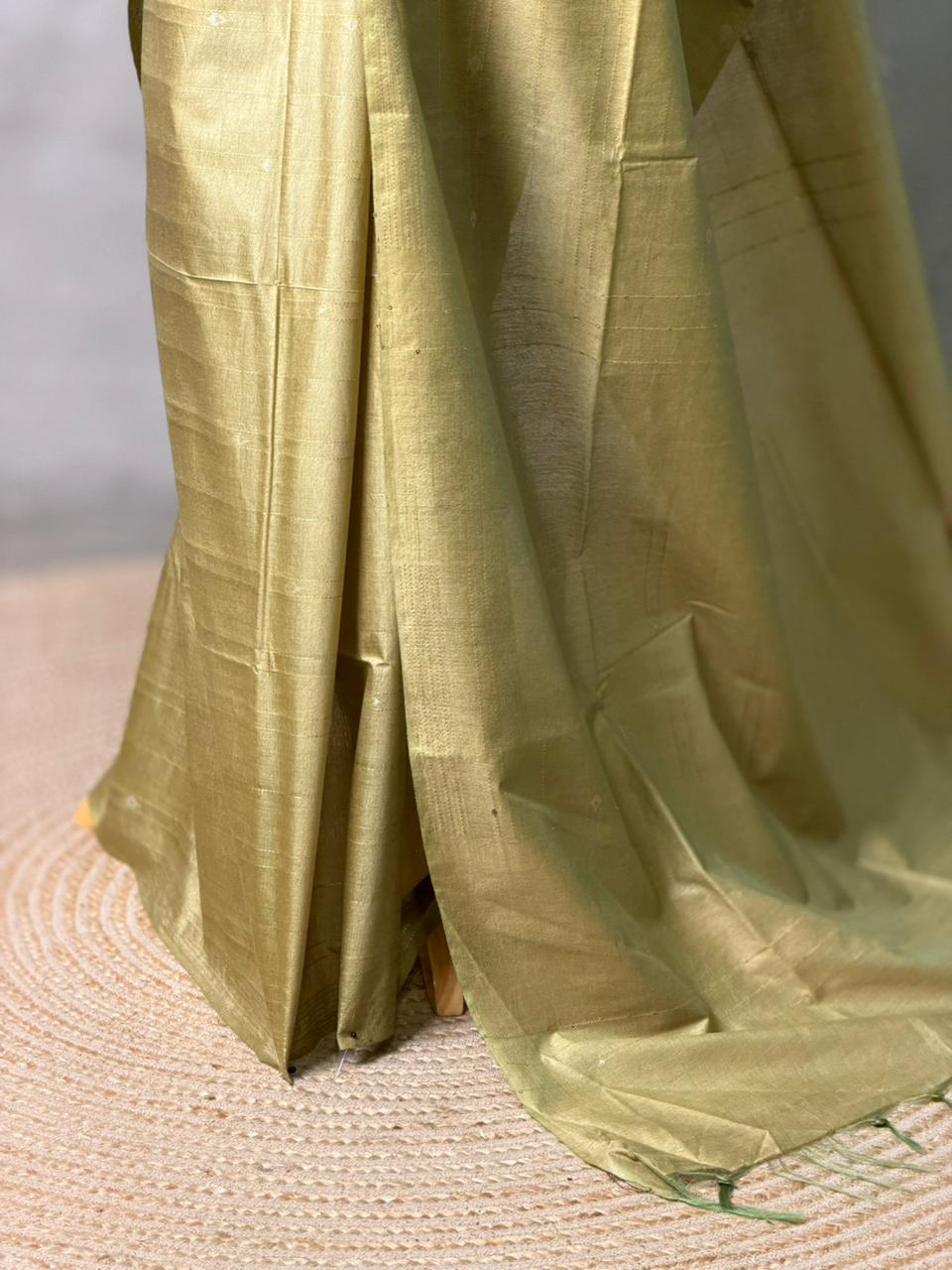 Green Soft semi Tusser Silk saree- PBR33T18I