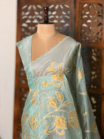 Pastal Green and goldorganza silk saree- PBR43F