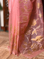 Peach and goldorganza silk saree- PBR43E