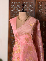 Peach and goldorganza silk saree- PBR43E