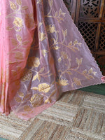 Peach and goldorganza silk saree- PBR43E