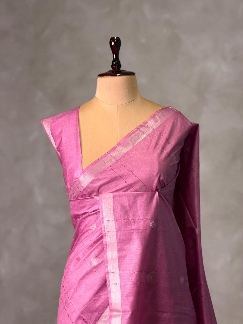 Lilac pink Soft semi Tusser Silk saree- PBR33T18M