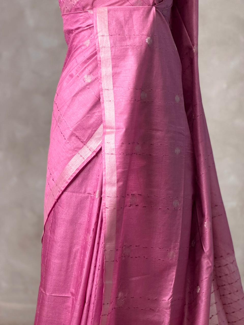 Lilac pink Soft semi Tusser Silk saree- PBR33T18M