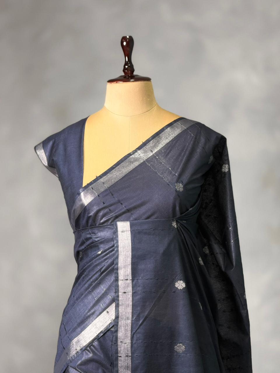 Navy blue Soft semi Tusser Silk saree- PBR33T18j