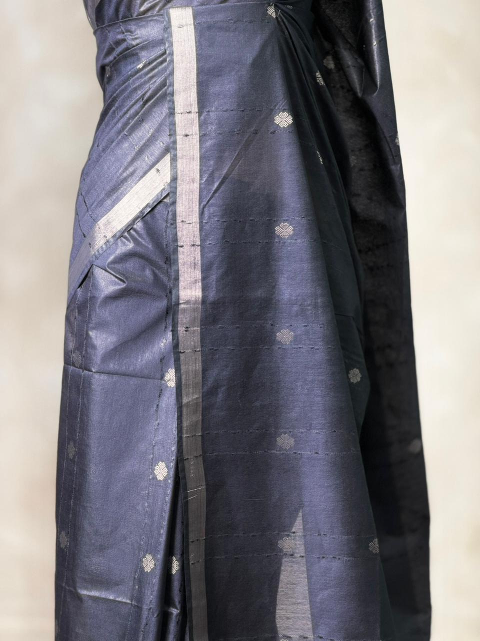 Navy blue Soft semi Tusser Silk saree- PBR33T18j