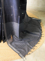 Navy blue Soft semi Tusser Silk saree- PBR33T18j