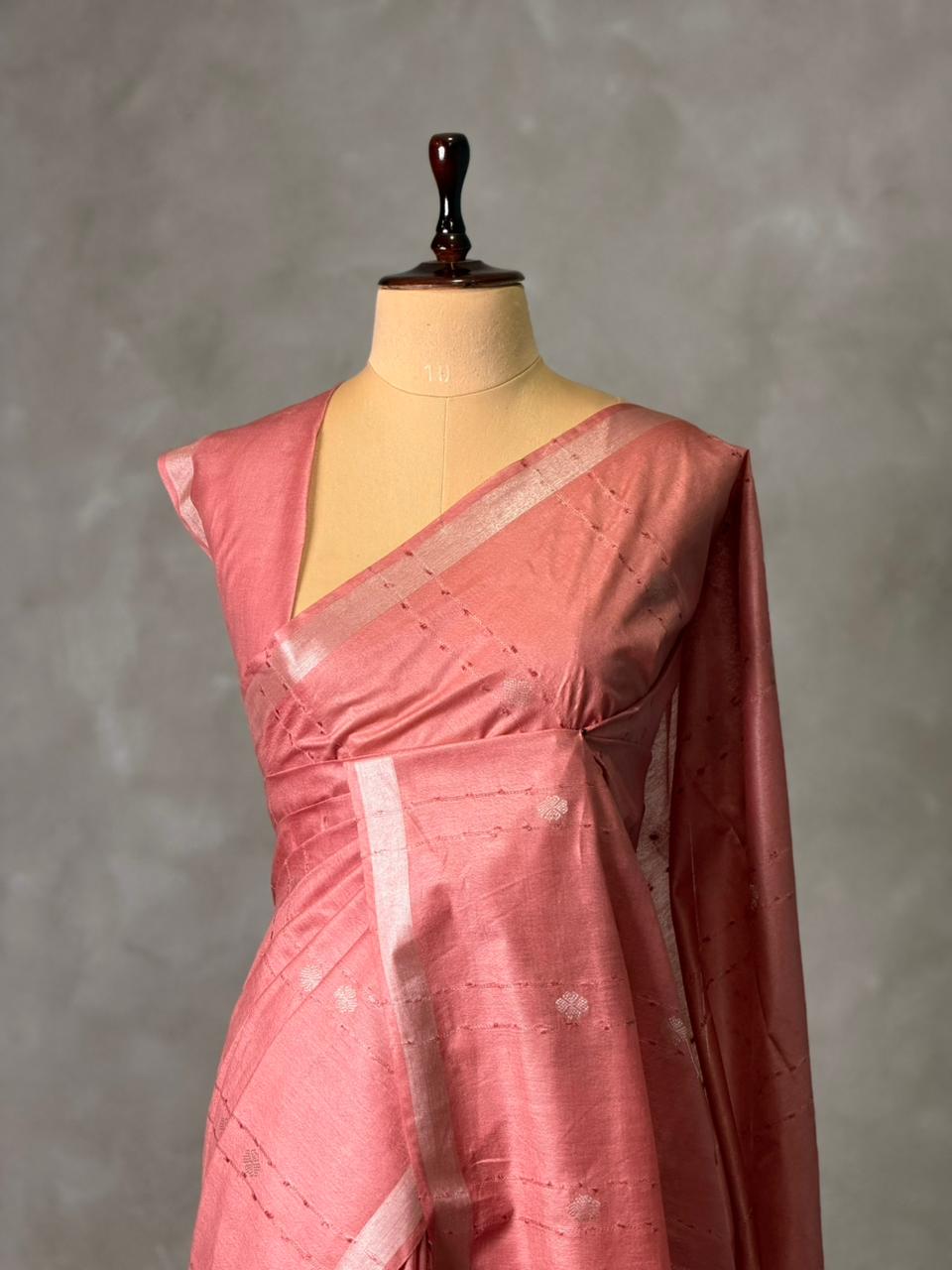 Pinkish Peach Soft semi Tusser Silk saree- PBR33T18O