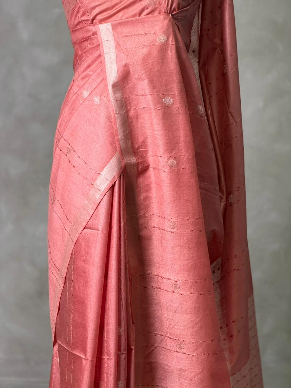 Pinkish Peach Soft semi Tusser Silk saree- PBR33T18O