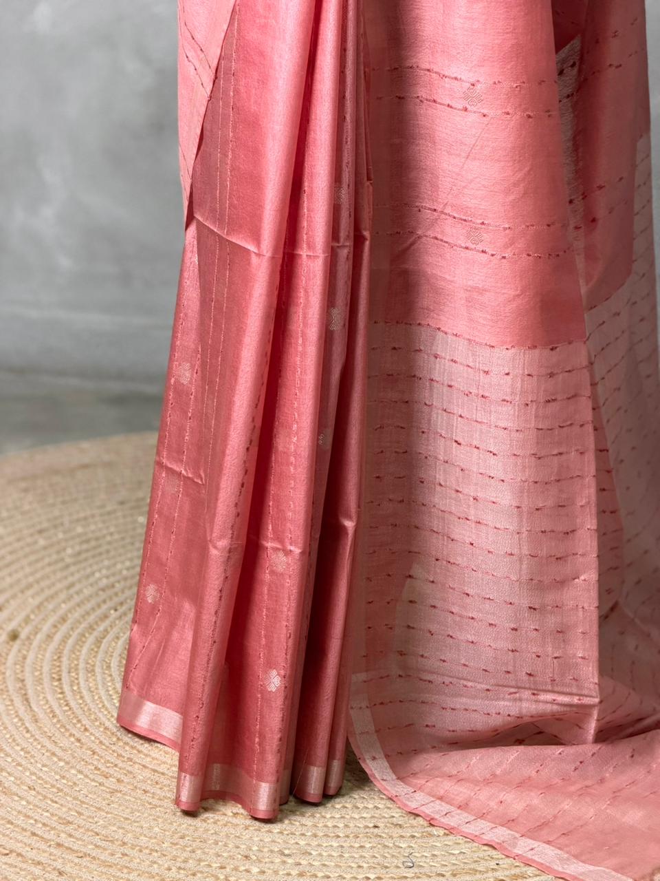 Pinkish Peach Soft semi Tusser Silk saree- PBR33T18O