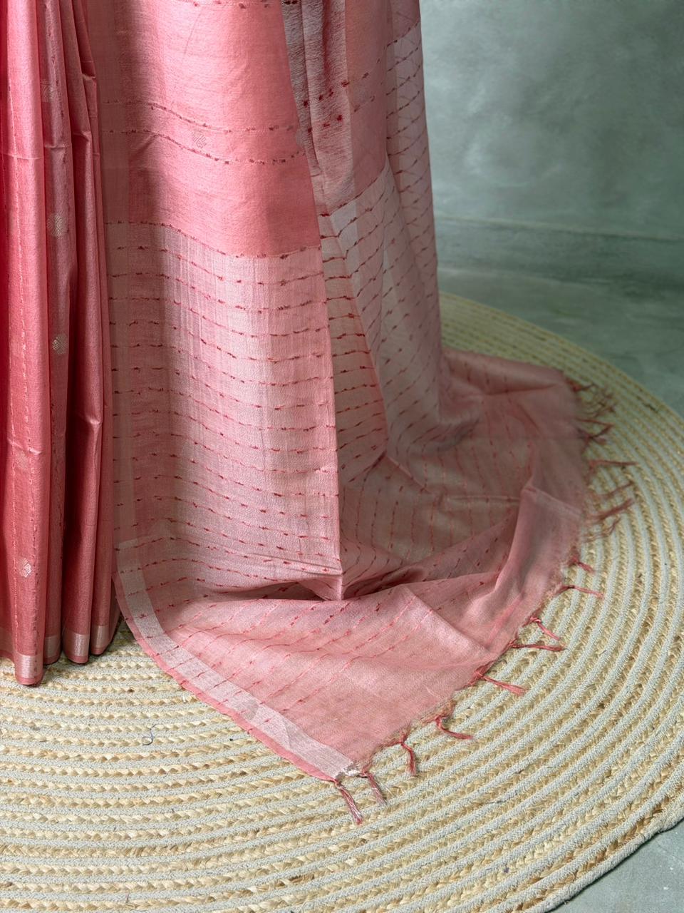 Pinkish Peach Soft semi Tusser Silk saree- PBR33T18O