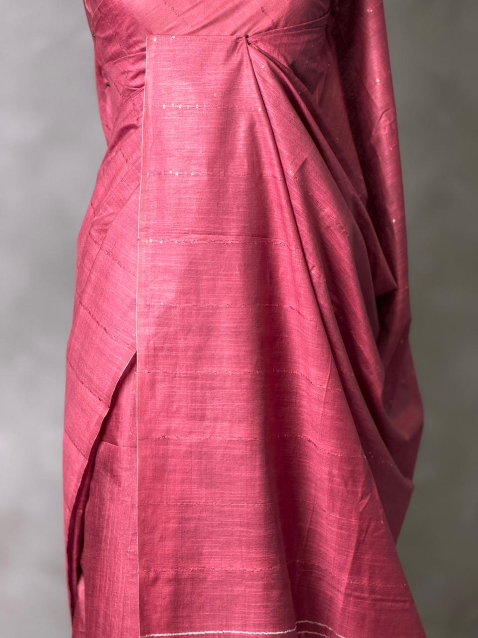 mauve Pink Soft semi Tusser Silk saree- PBR33T18P