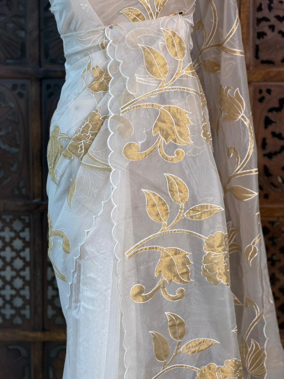 sandal and goldorganza silk saree- PBR43G