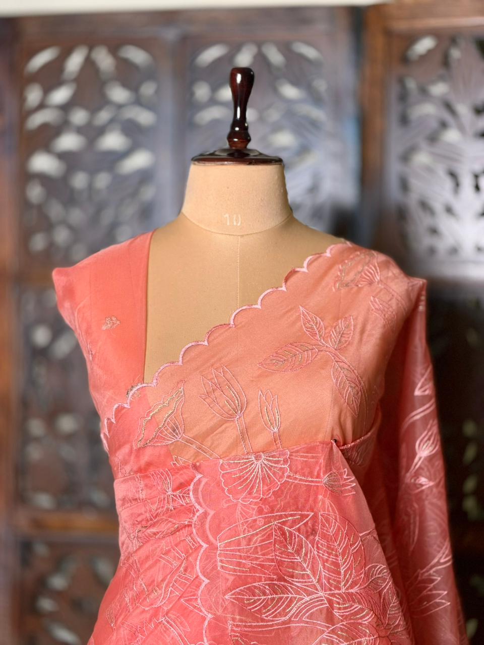 Peachorganza silk saree- PBR43B