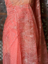 Peach Turkish organza silk saree- PBR43B