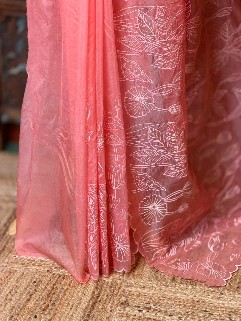 Peachorganza silk saree- PBR43B