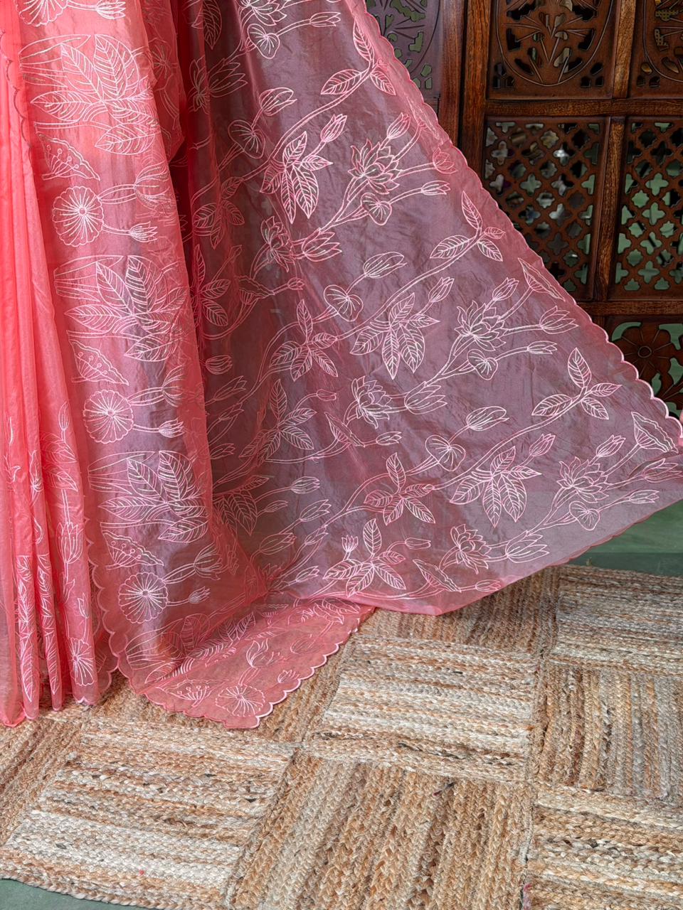 Peachorganza silk saree- PBR43B