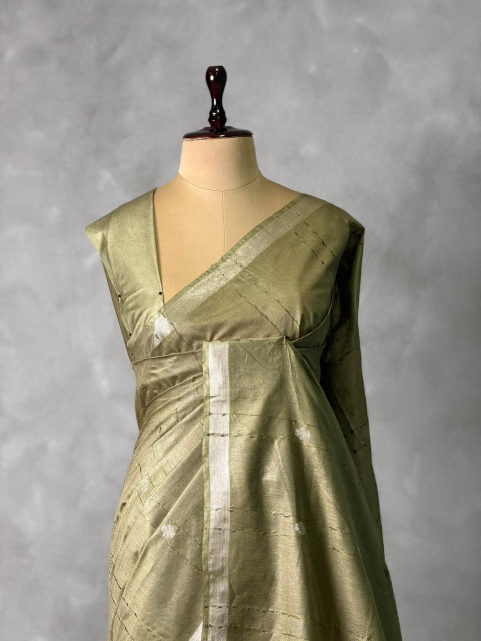 Green Soft semi Tusser Silk saree- PBR33T18Q