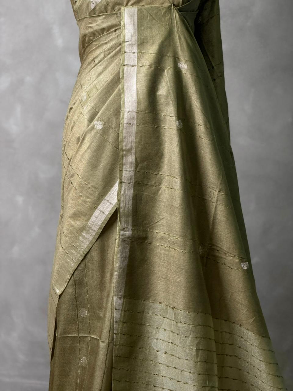 Green Soft semi Tusser Silk saree- PBR33T18Q