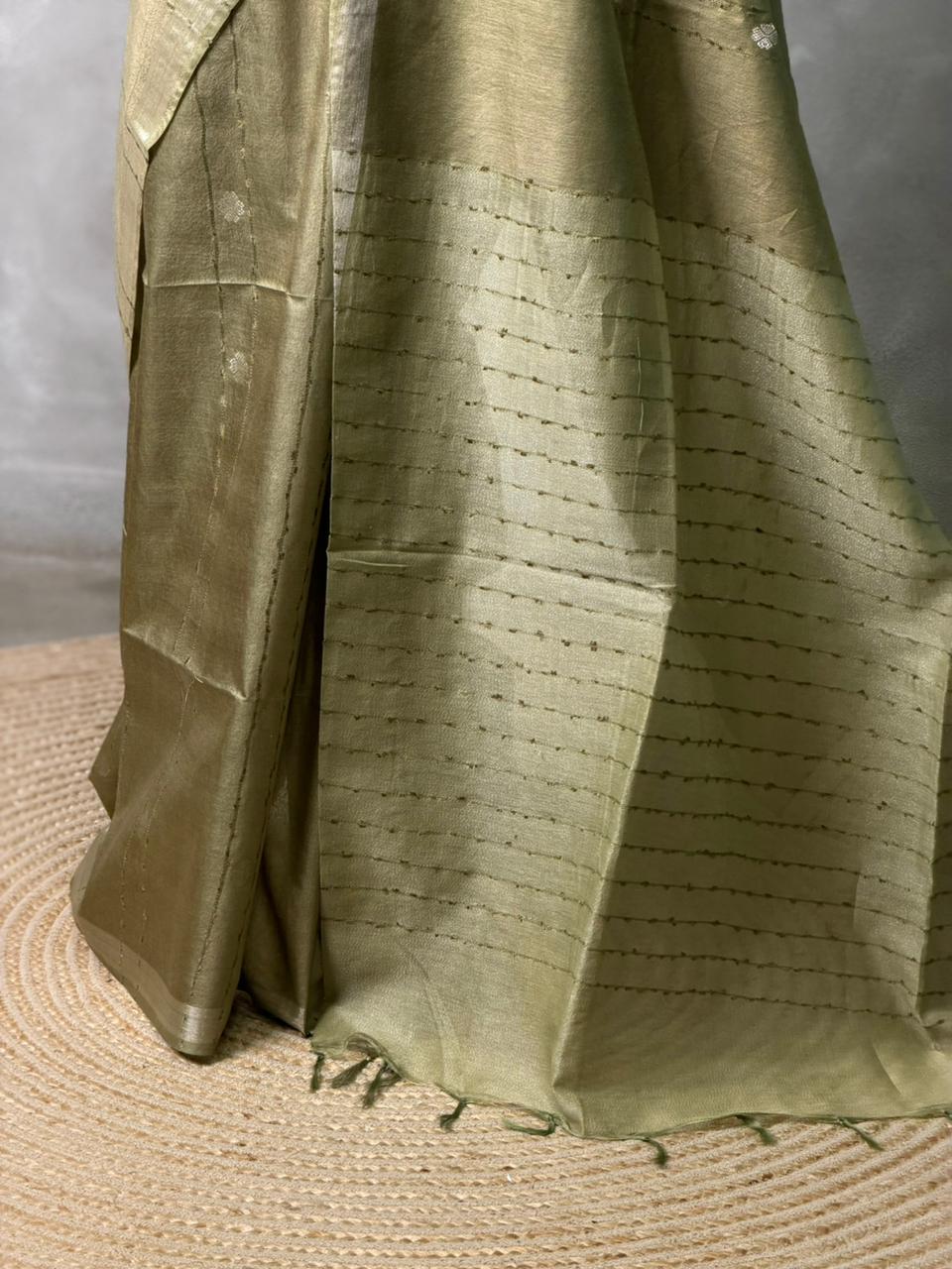Green Soft semi Tusser Silk saree- PBR33T18Q