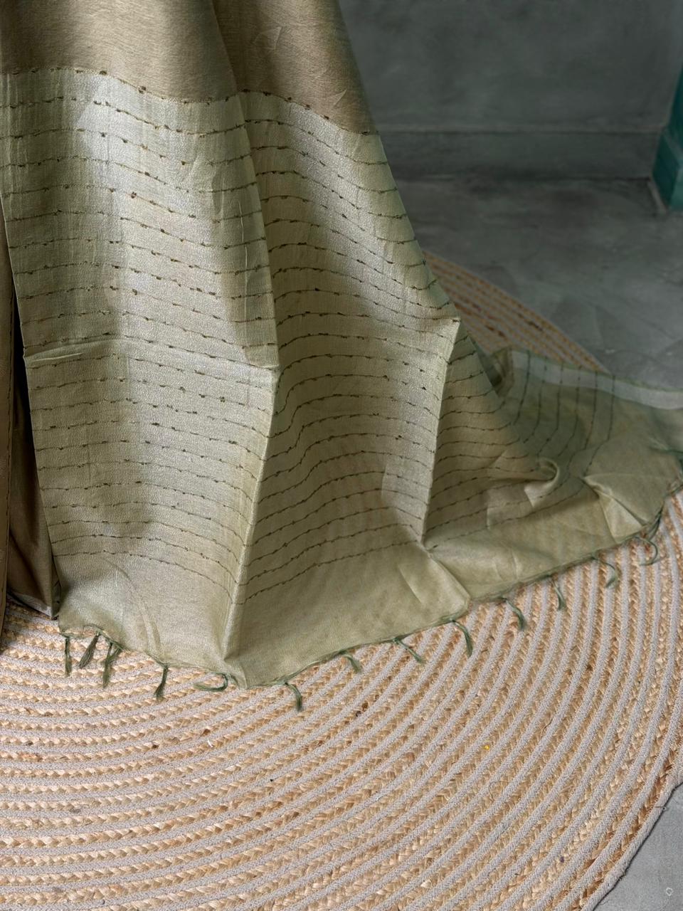Green Soft semi Tusser Silk saree- PBR33T18Q