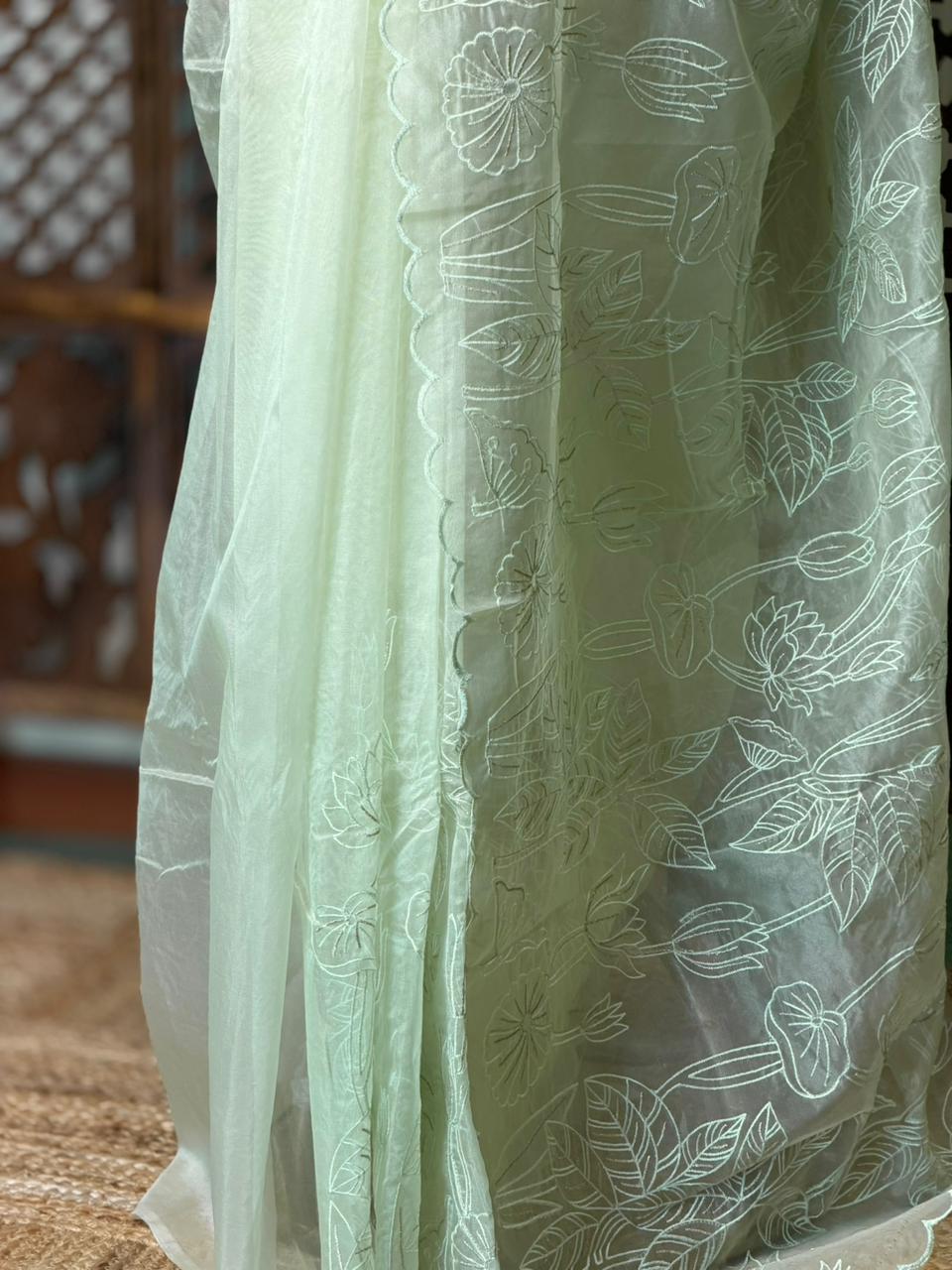 Pastal green organza silk saree- PBR43