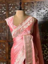 Pink pure zatin Banarasi silk saree - RAZ2