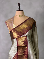 Beige and maroon banarasi silksaree -LZ9