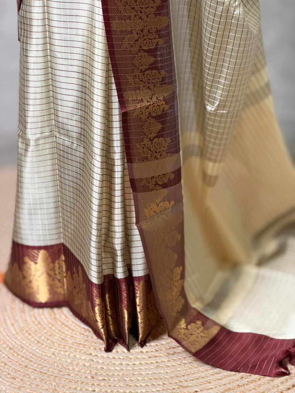 Beige and maroon banarasi silksaree -LZ9